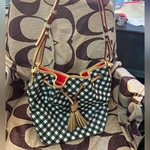 Dooney & Bourke Black and White Checkered Bucket Bag — EUC